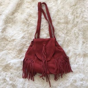 Ecote fringe red suede backpack